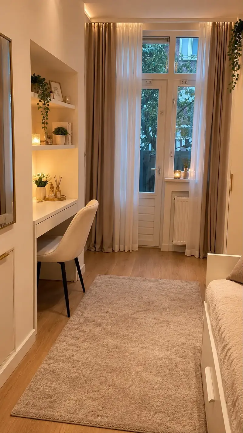Kamer met bureau en kledingkast in de woonvoorziening
